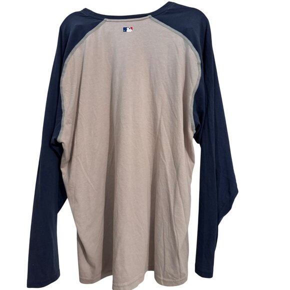 Nike MLB Team Long Sleeve Raglan Shirt Beige & Navy XL Cotton/Polyester - Picture 6 of 7